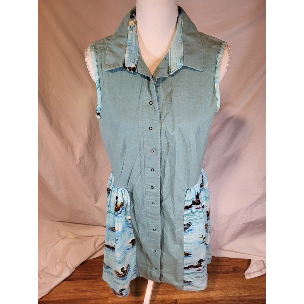 Handmade? Teal & Duck Panel Button Front Dress Size M? Excellent Quality